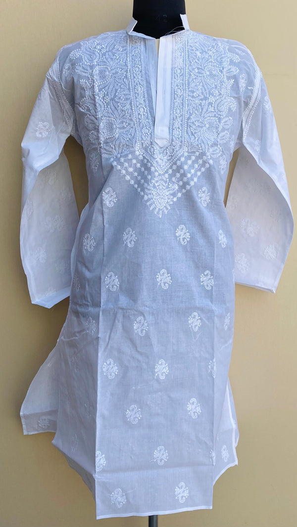 Lucknowi Chikankari Men’s Kurta White Cotton With Jaali Work