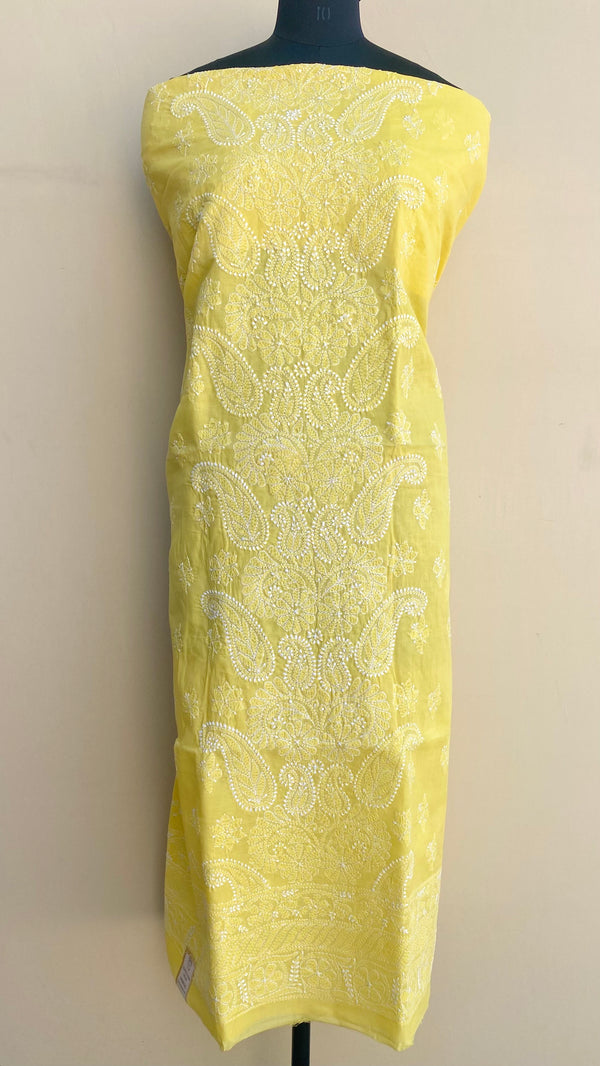 Lucknowi Chikankari Kurta Length Yellow Cotton