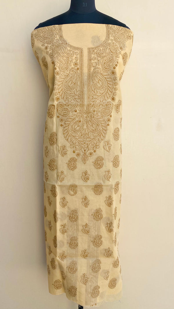 Lucknowi Chikankari Kurta Length Beige Cotton