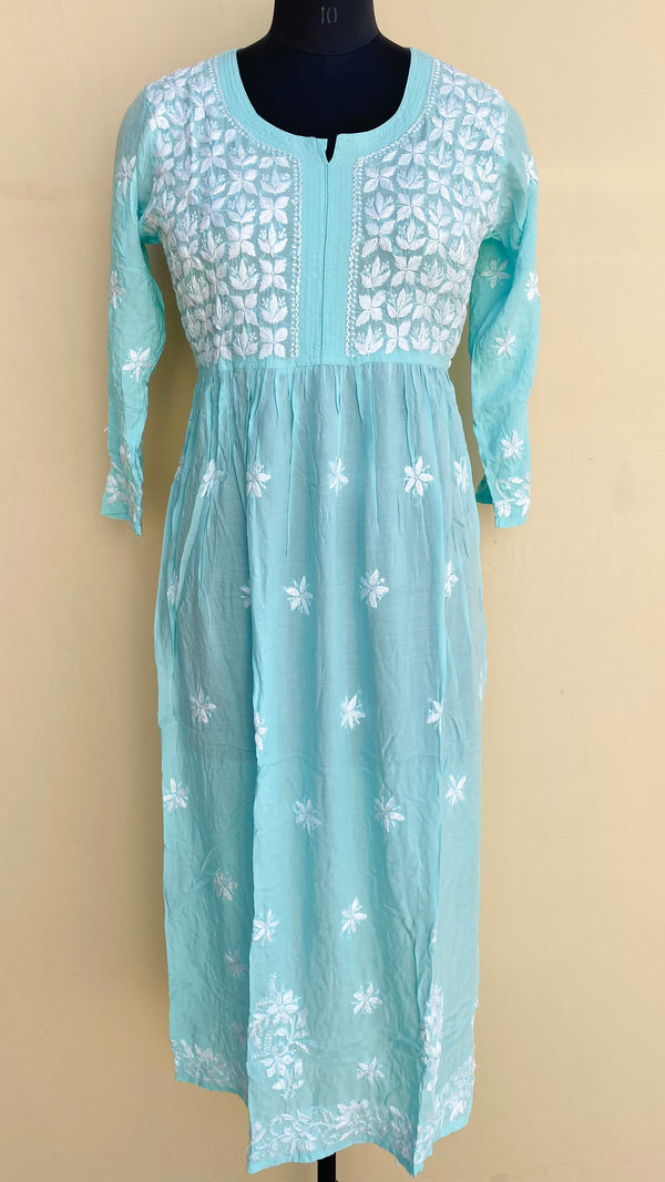 Lucknowi Chikankari Kurti Blue Modal Cotton