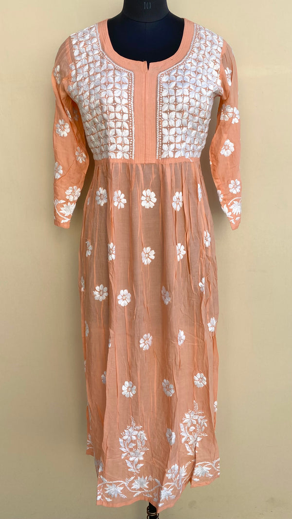 Lucknowi Chikankari Kurti Peach Modal Cotton