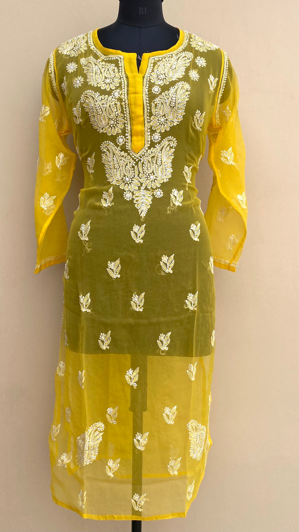 Lucknowi Chikankari Kurti Yellow Faux Georgette