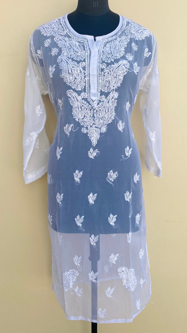 Lucknowi Chikankari Kurti White Faux Georgette