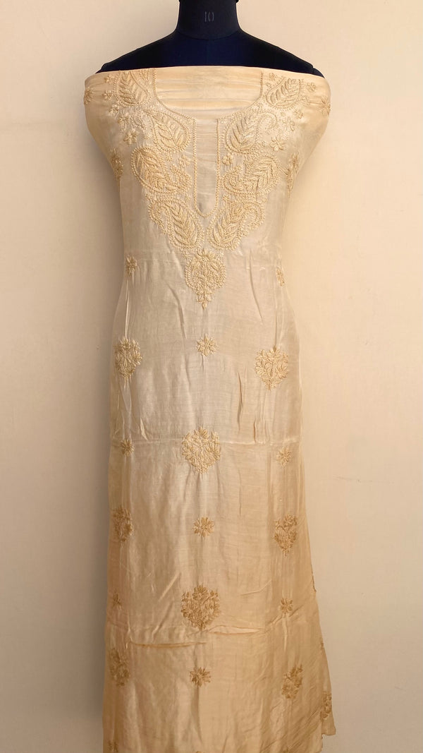 Lucknowi Chikankari Kurta Length Cream Ombre Muslin