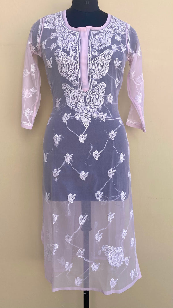 Lucknowi Chikankari Kurti Pink Faux Georgette