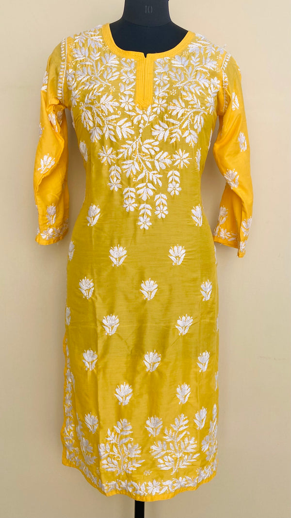 Lucknowi Chikankari Kurti Yellow Muslin Cotton