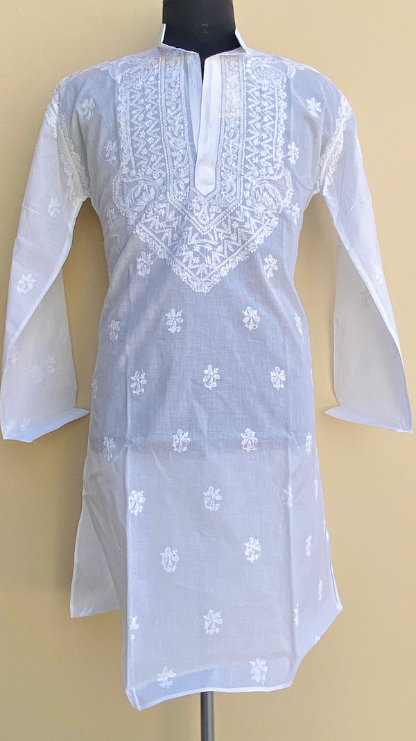 Lucknowi Chikankari Men’s Kurta White Cotton With Jaali Work