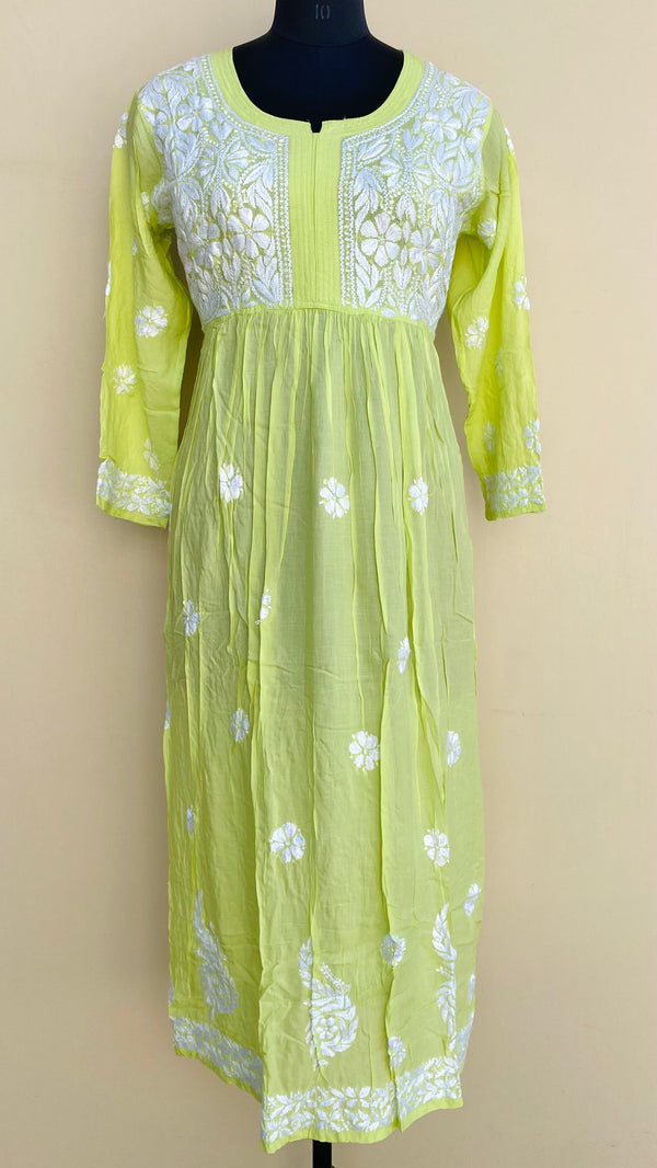 Lucknowi Chikankari Kurti Green Modal Cotton