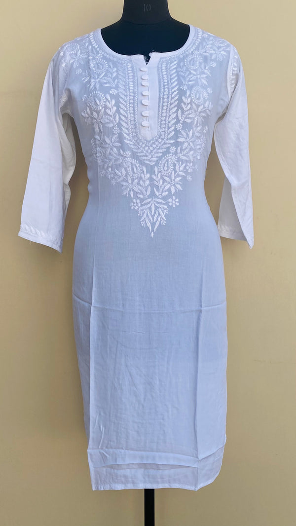 Lucknowi Chikankari Kurti White On White Modal Cotton