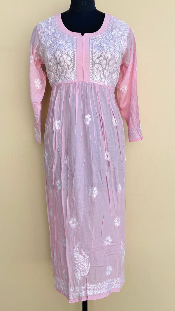 Lucknowi Chikankari Kurti Pink Modal Cotton