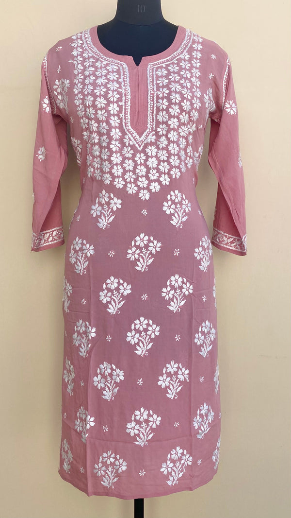 Lucknowi Chikankari Kurti Rose Pink Modal Cotton