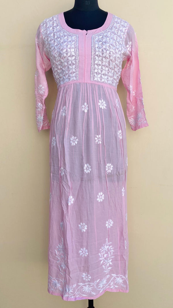 Lucknowi Chikankari Kurti Pink Modal Cotton