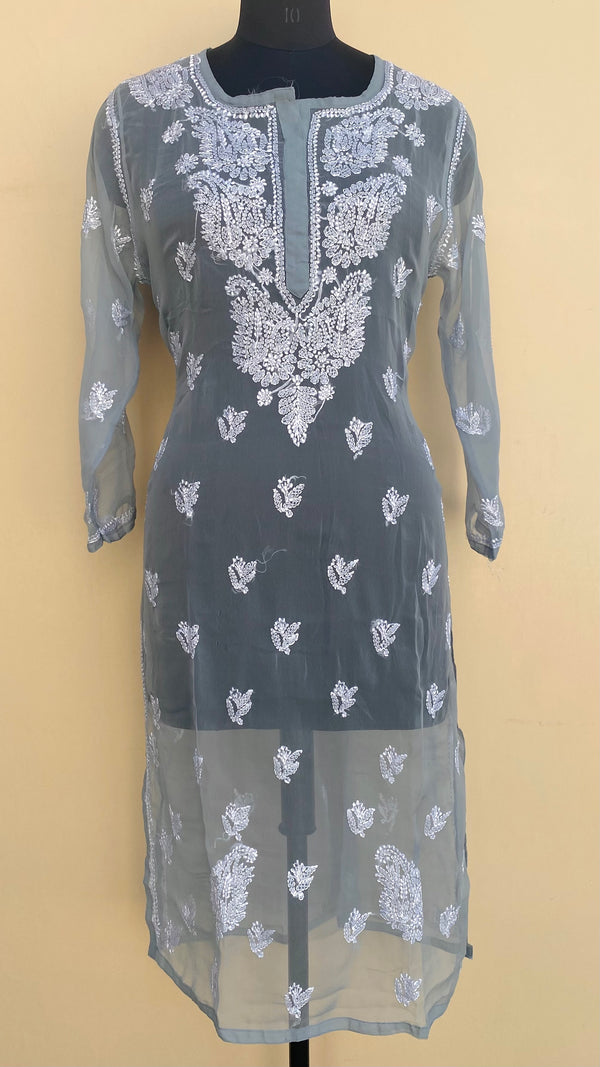 Lucknowi Chikankari Kurti Gray Faux Georgette