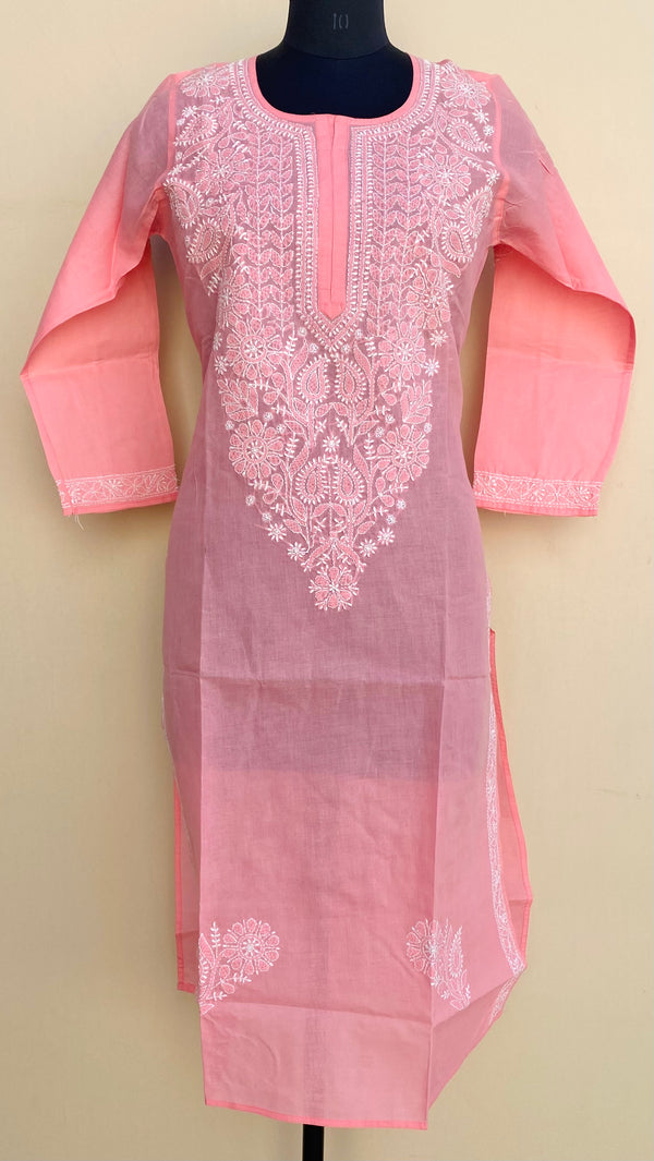 Lucknowi Chikankari Kurti Pink Cotton