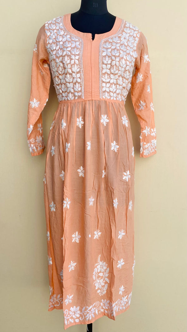 Lucknowi Chikankari Kurti Peach Modal Cotton