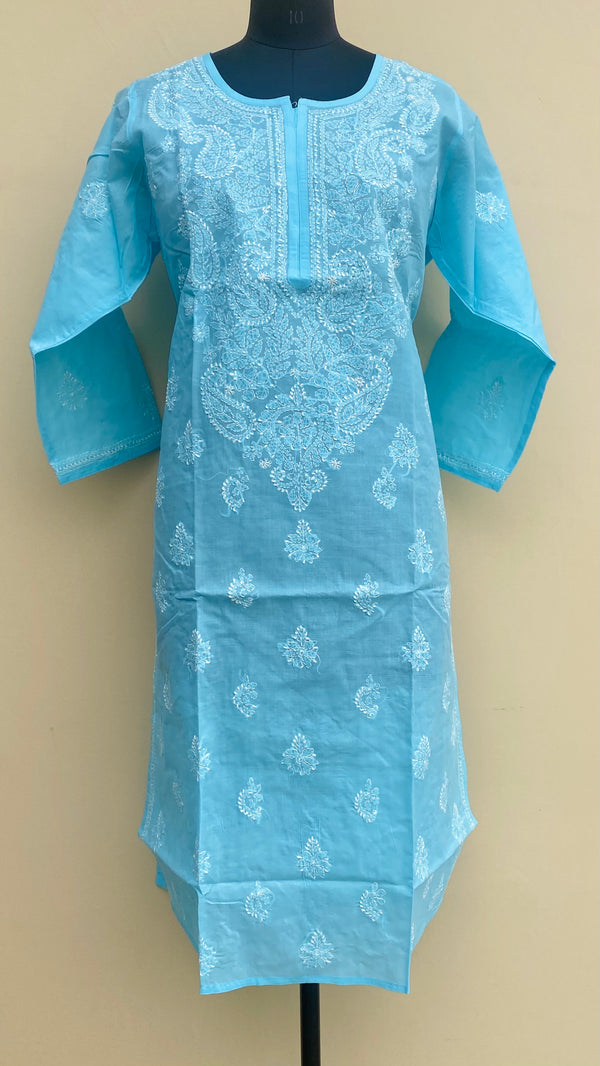 Lucknowi Chikankari Kurti Blue Cotton