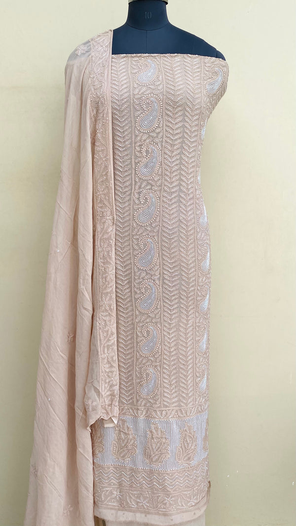 Lucknowi Chikankari Suit Length 2 Piece Nude Brown Pure Georgette With Cutdana Work