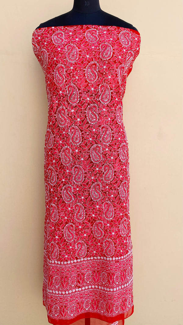 Lucknowi Chikankari Kurta Length Red Georgette