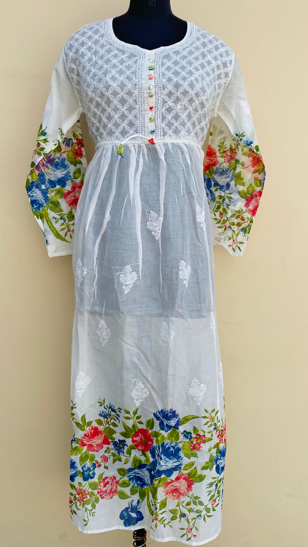 Lucknowi Chikankari Kurti Printed White Cotton