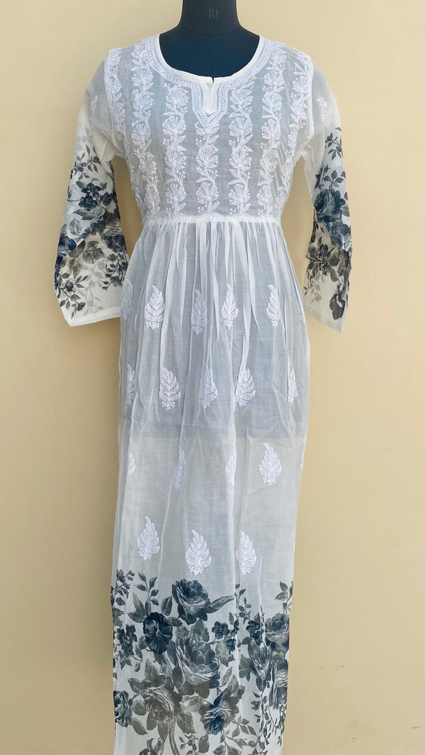 Lucknowi Chikankari Kurti Printed White Cotton