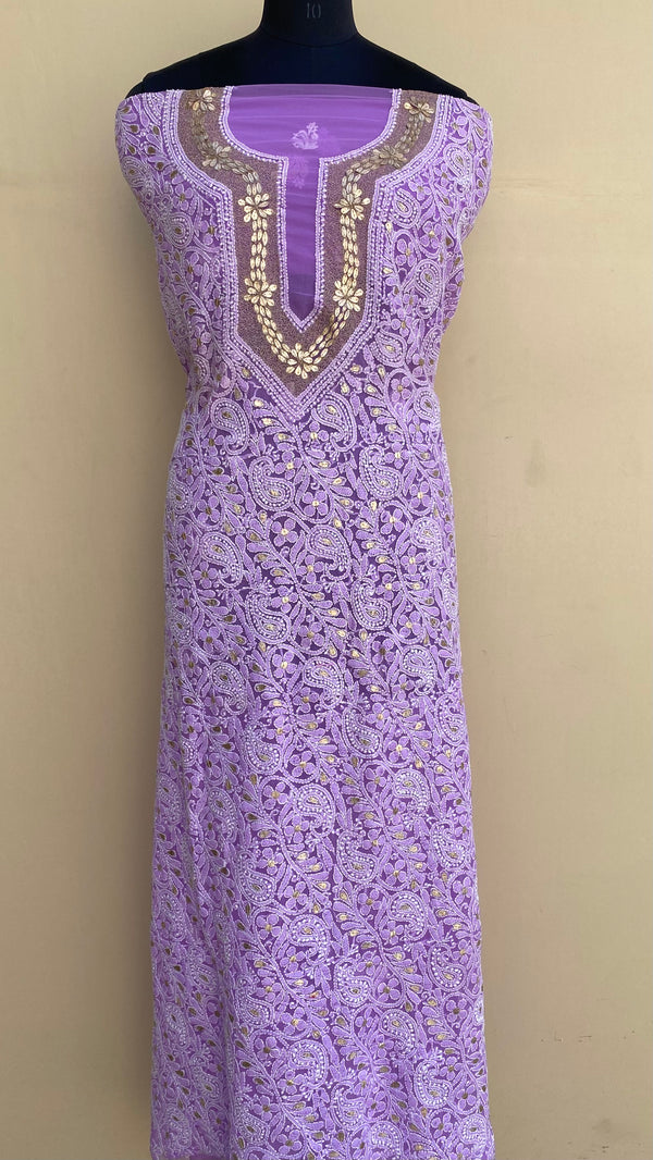 Lucknowi Chikankari Kurta Length Purple Georgette With Gotta Patti Work