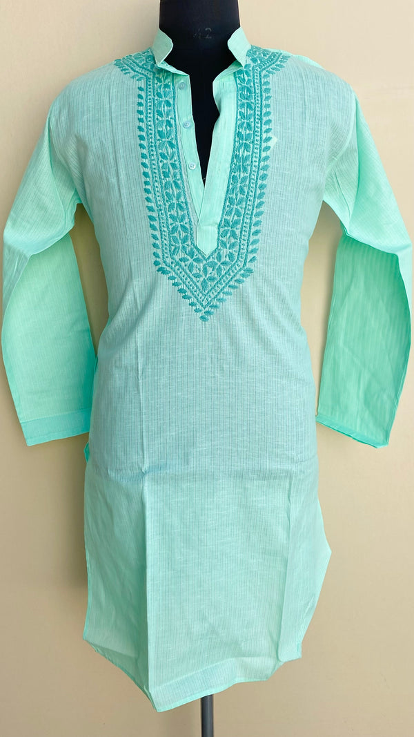 Lucknowi Chikankari Men’s Kurta Sea Green Cotton