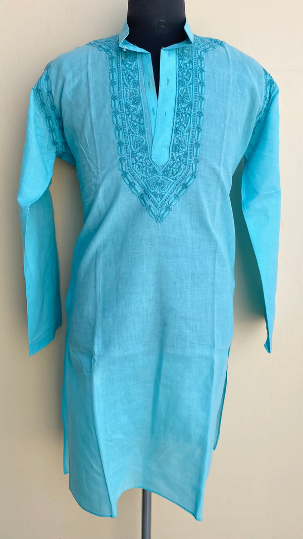 Lucknowi Chikankari Men’s Kurta Blue Cotton