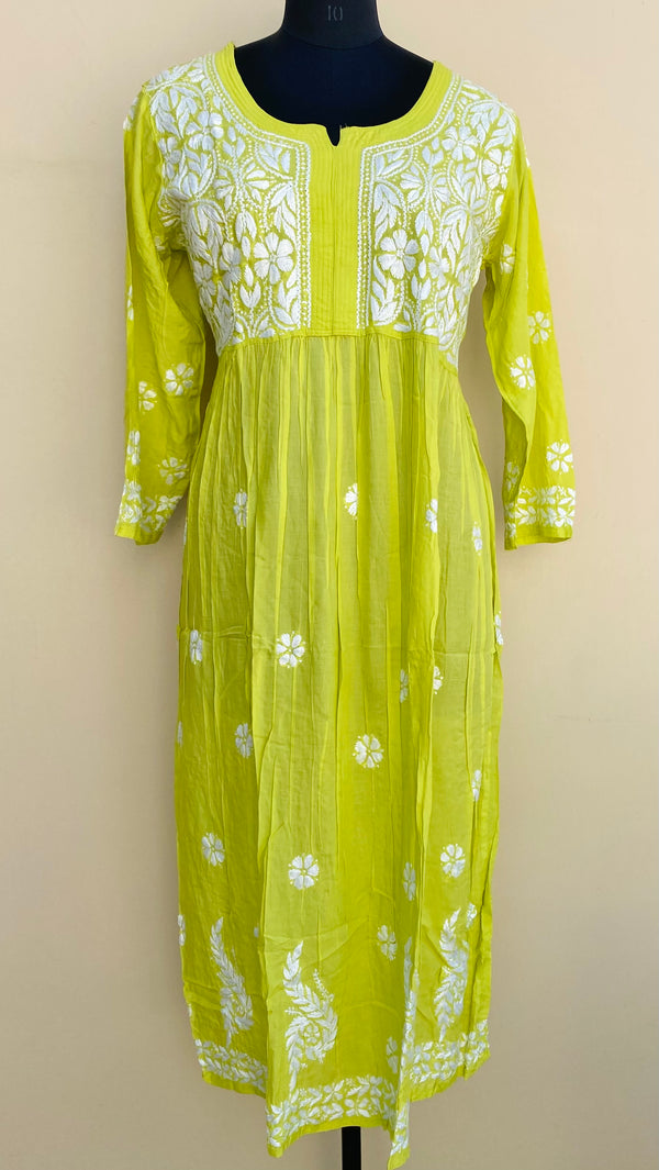 Lucknowi Chikankari Kurti Green Modal Cotton