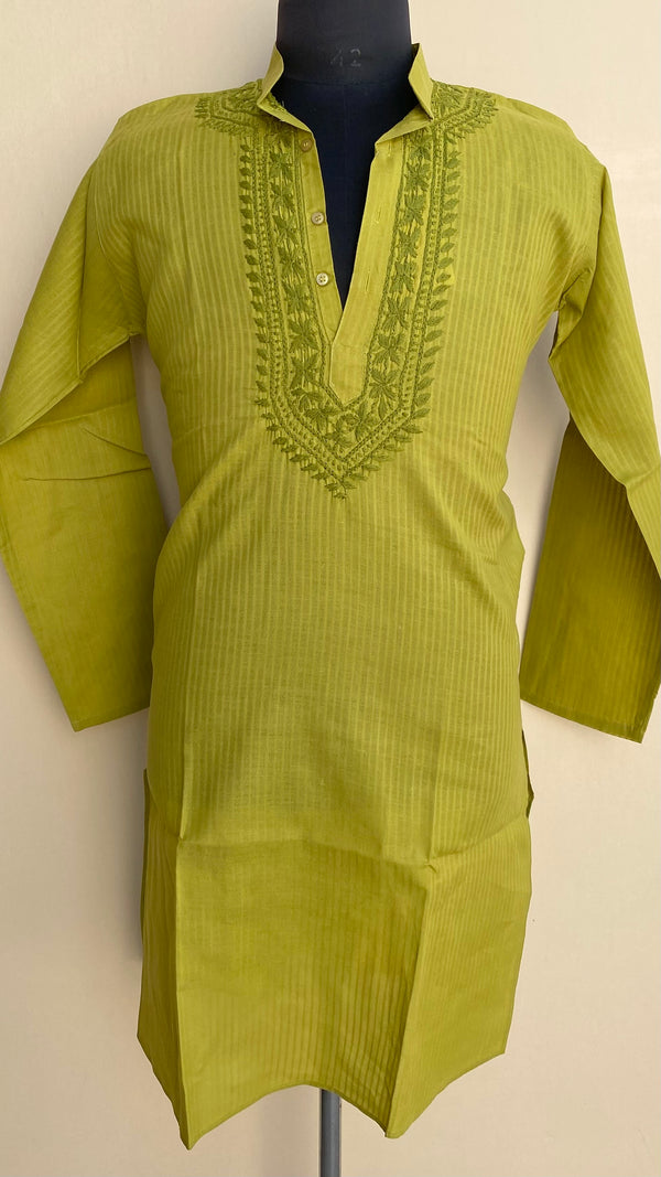 Lucknowi Chikankari Men’s Kurta Green Cotton