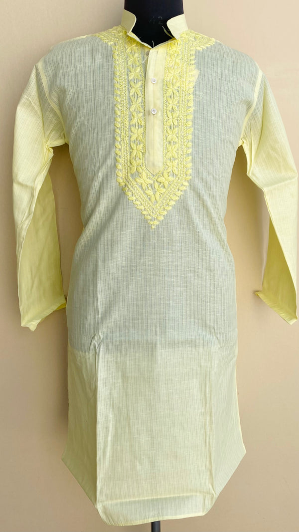 Lucknowi Chikankari Men’s Kurta Lemon Yellow Cotton