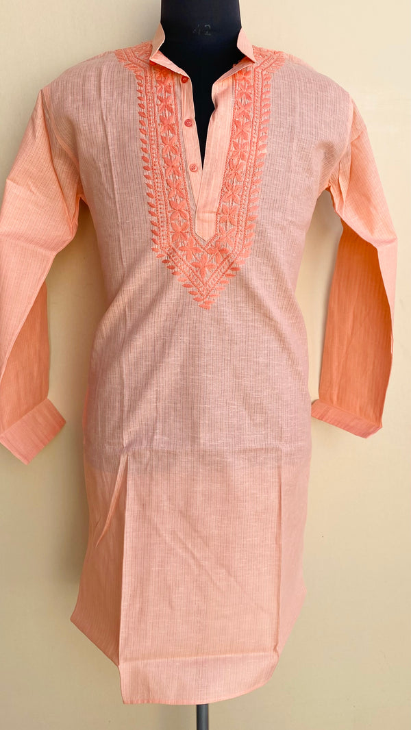 Lucknowi Chikankari Men’s Kurta Peach Cotton