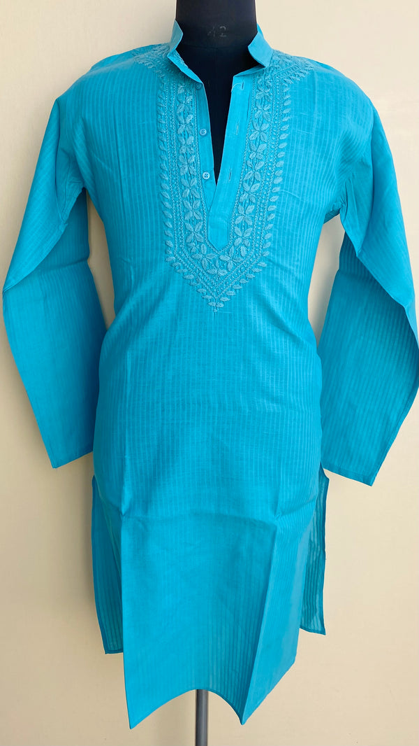 Lucknowi Chikankari Men’s Kurta Blue Cotton