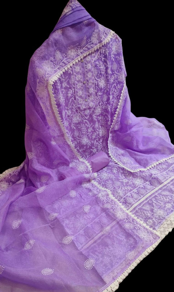 Chikankari Suit Length 3 Piece Purple Kota