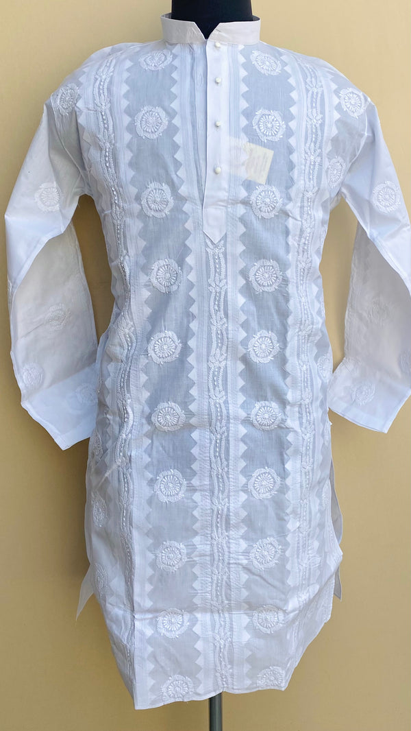 Lucknowi Chikankari Men’s Kurta White Cotton With Appliqué Work