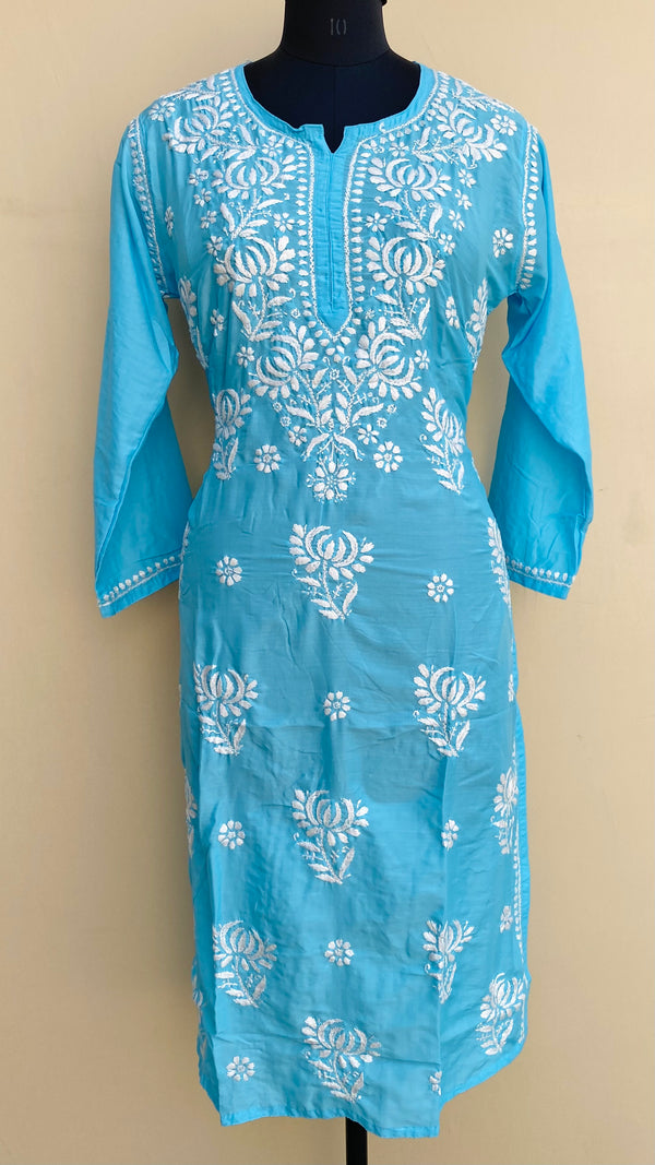 Lucknowi Chikankari Kurti Blue Muslin Cotton