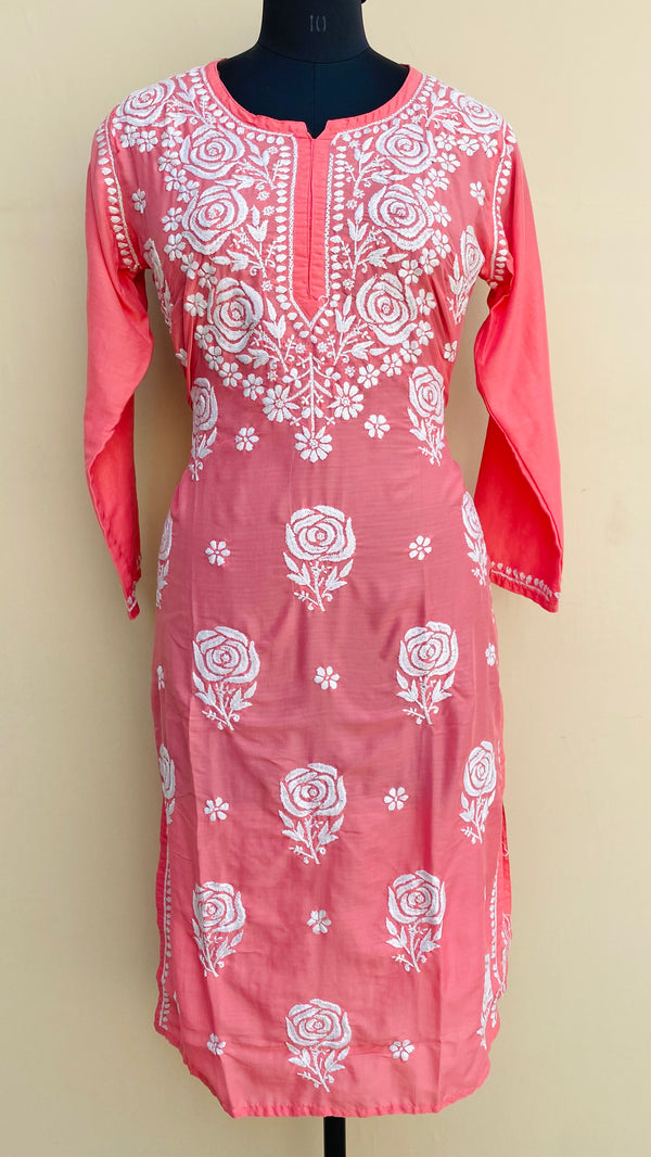 Lucknowi Chikankari Kurti Pink Muslin Cotton