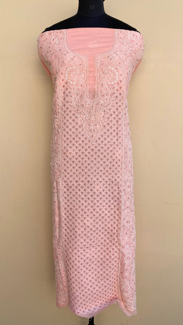 Lucknowi Chikankari Kurta Length Peach Mulmul Cotton With Cutdana Work