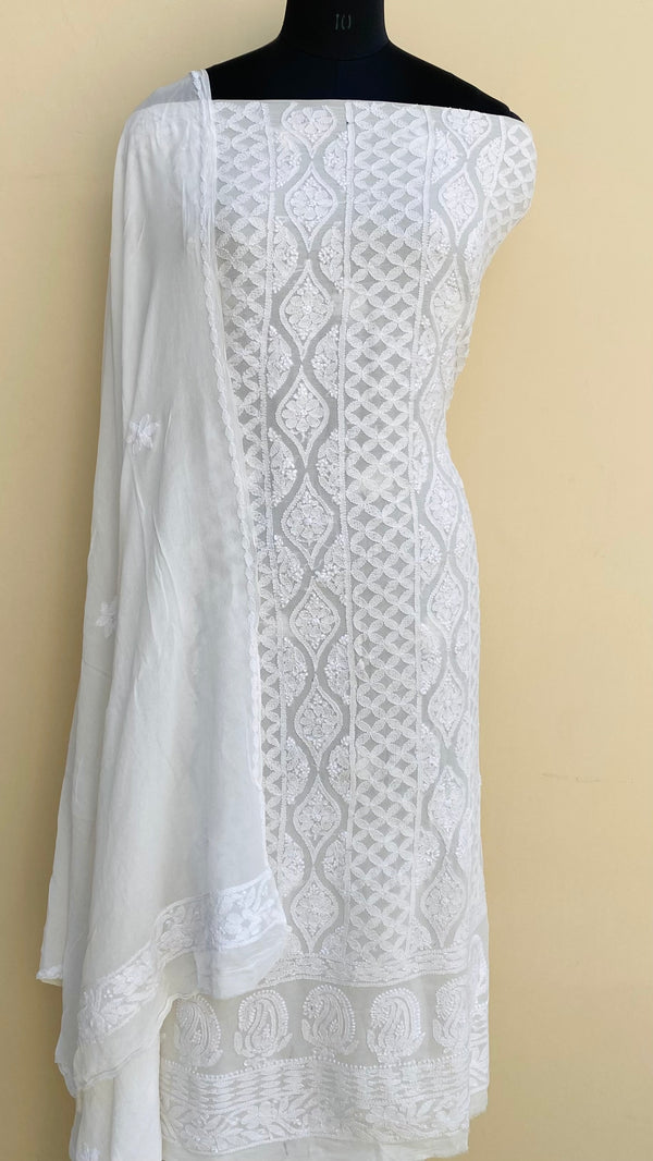 Lucknowi Chikankari Suit Length 2 Piece White Pure Georgette