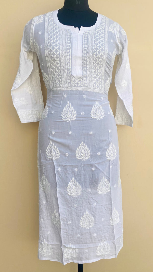 Lucknowi Chikankari Kurti White On White Modal Cotton