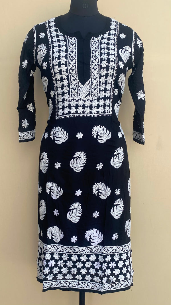 Lucknowi Chikankari Kurti Black Modal Cotton