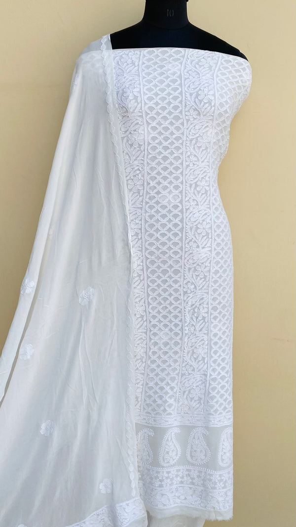 Lucknowi Chikankari Suit Length 2 Piece White Pure Georgette