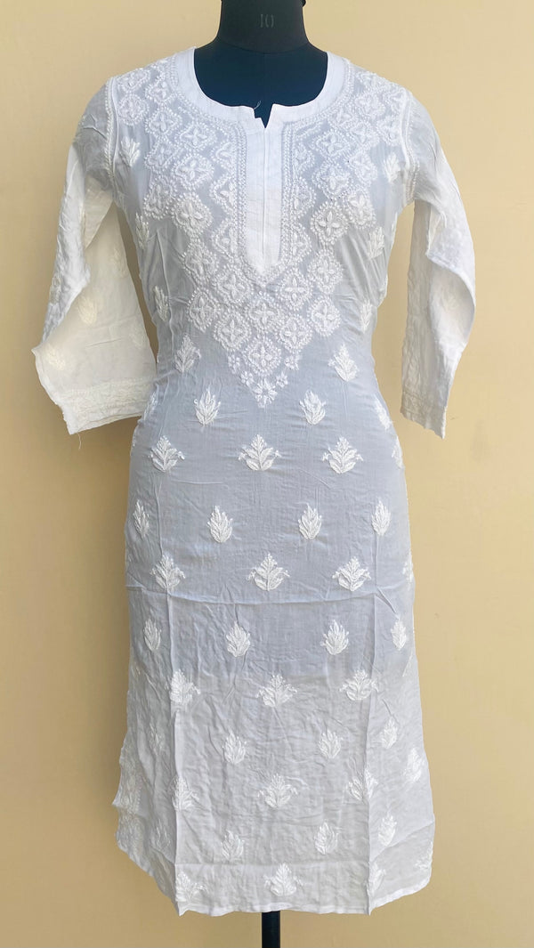 Lucknowi Chikankari Kurti White Modal Cotton