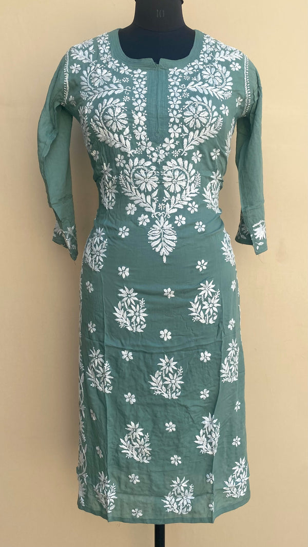Lucknowi Chikankari Kurti Teal Green Modal Cotton