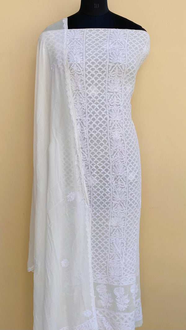 Lucknowi Chikankari Suit Length 2 Piece White Pure Georgette