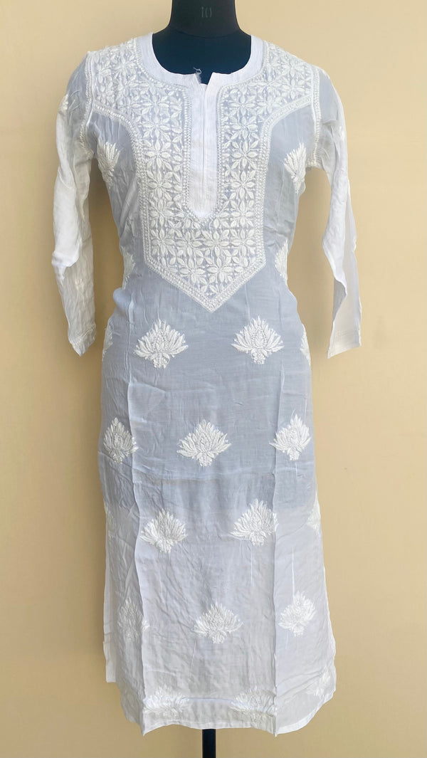 Lucknowi Chikankari Kurti White On White Modal Cotton