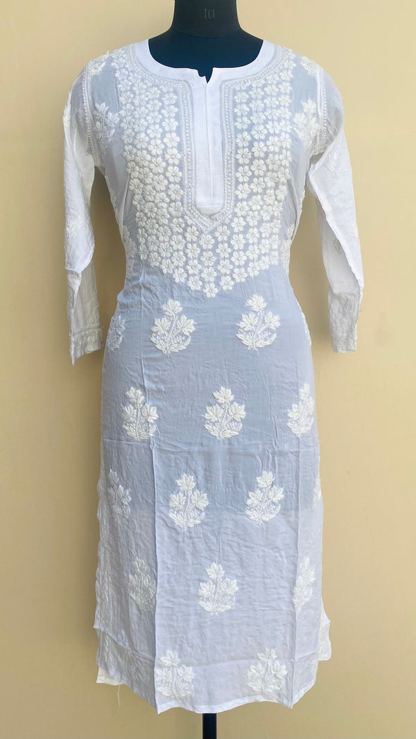 Lucknowi Chikankari Kurti White On White Modal Cotton