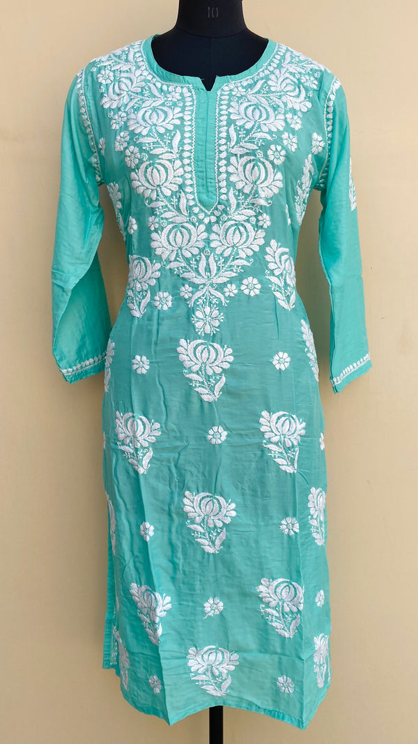 Lucknowi Chikankari Kurti Sea Green Muslin Cotton