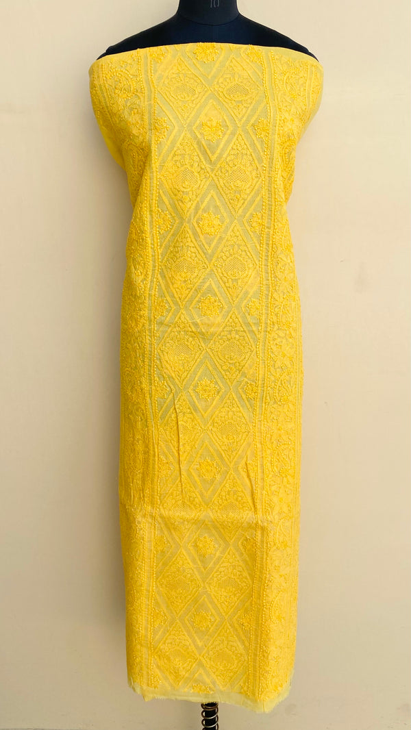 Lucknowi Chikankari Kurta Length Yellow Cotton With Jaali Work