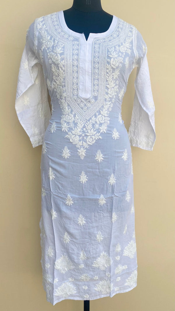 Lucknowi Chikankari Kurti White Modal Cotton