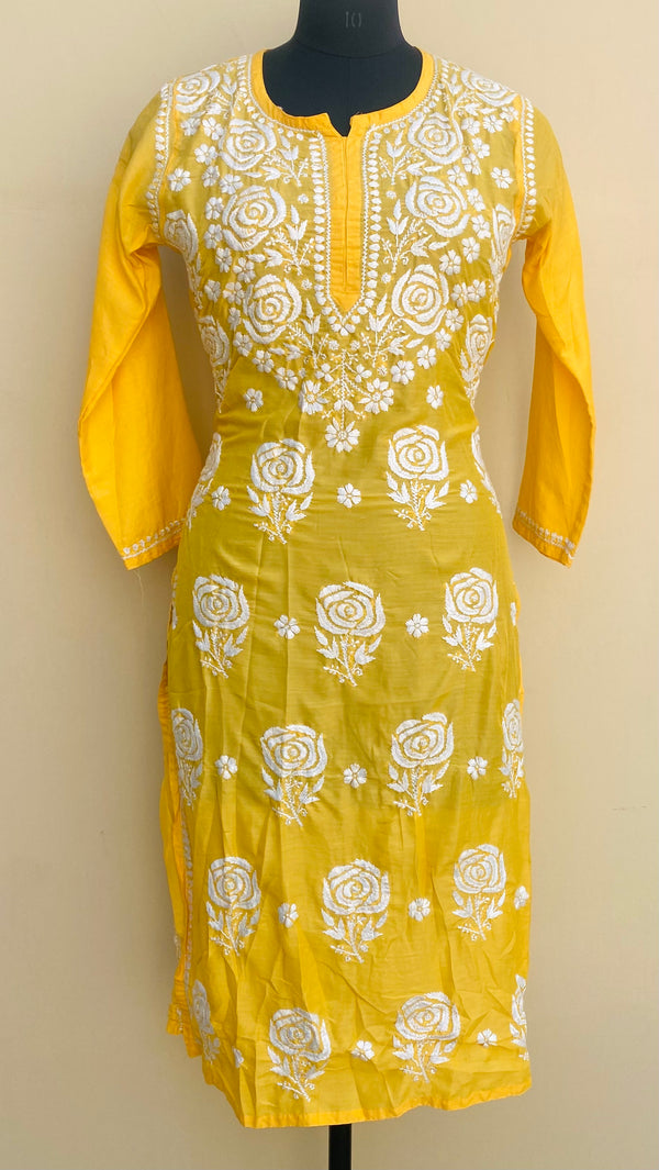 Lucknowi Chikankari Kurti Yellow Muslin Cotton